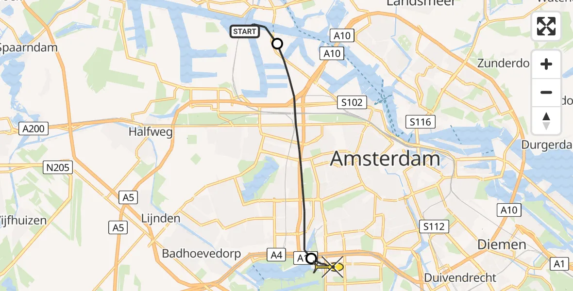 Routekaart van de vlucht: Lifeliner 1 naar VU Medisch Centrum Amsterdam
