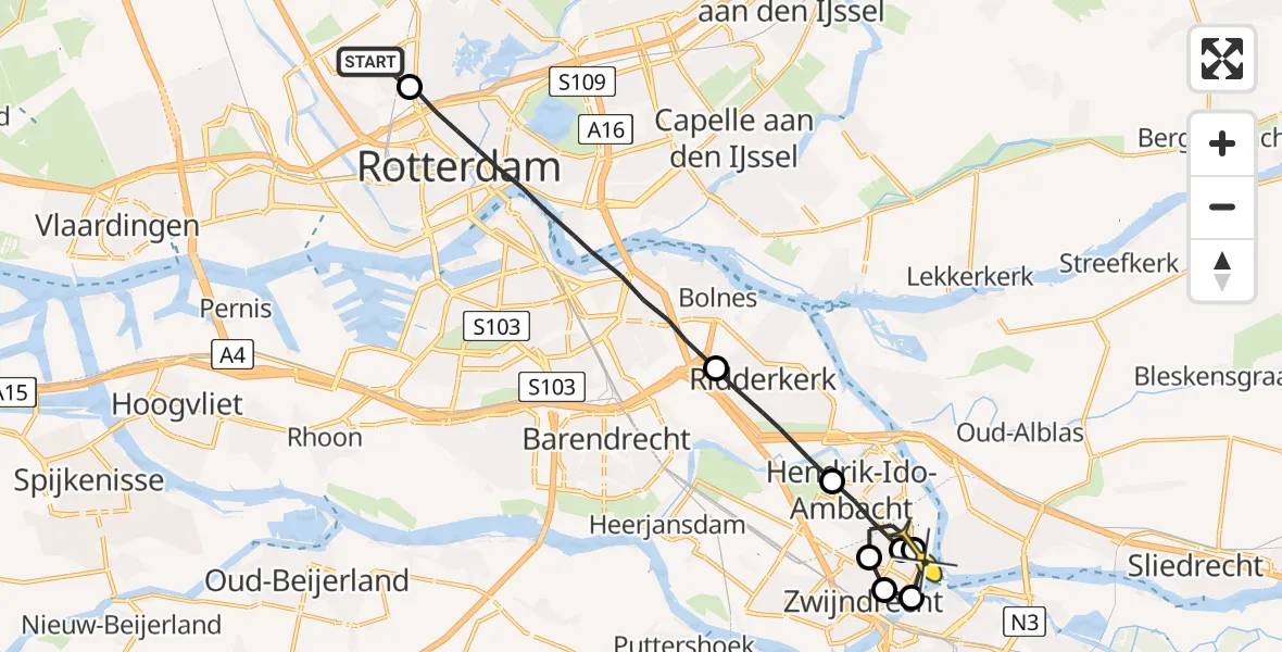 Routekaart van de vlucht: Lifeliner 2 naar Zwijndrecht