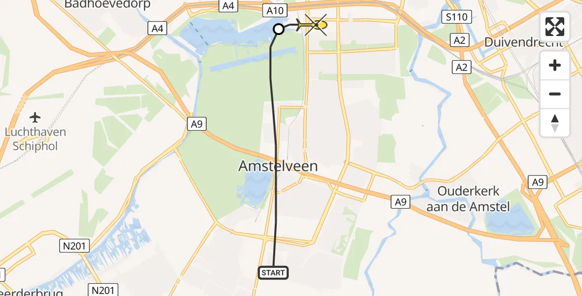 Routekaart van de vlucht: Lifeliner 1 naar VU Medisch Centrum Amsterdam