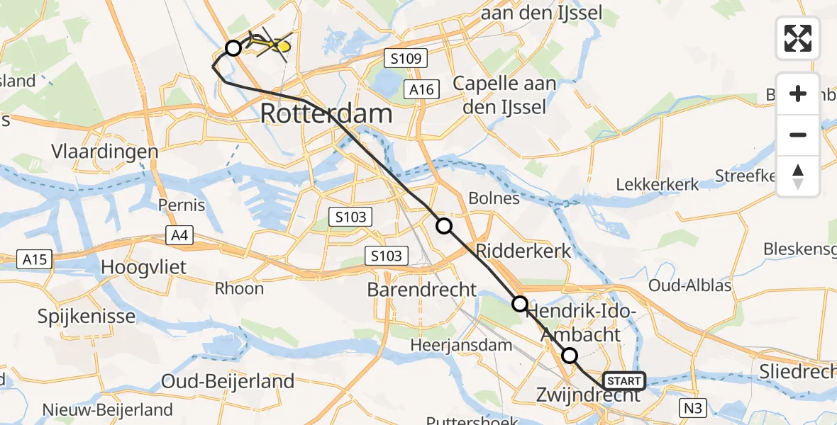 Routekaart van de vlucht: Lifeliner 2 naar Rotterdam The Hague Airport