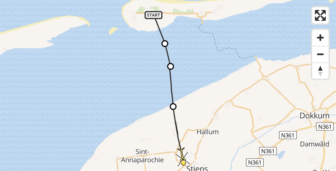 Routekaart van de vlucht: Ambulanceheli naar Stiens