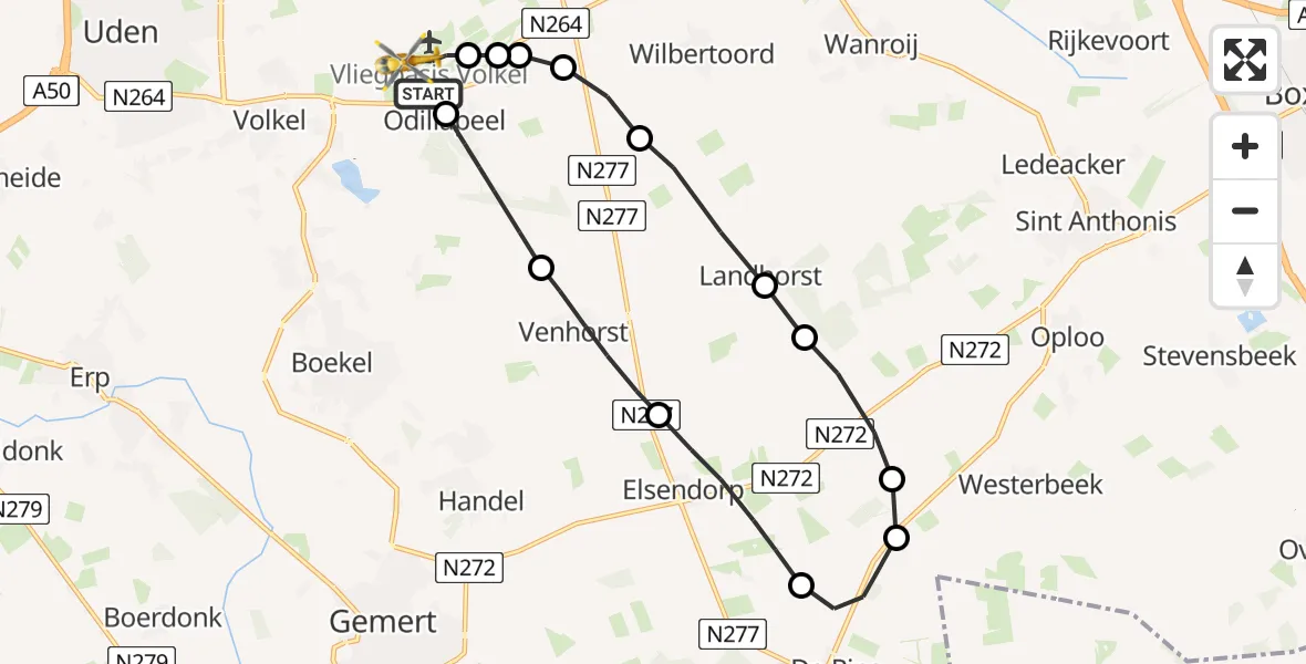 Vluchtroute Traumahelikopter Vliegbasis Volkel - Vliegbasis Volkel, 13 augustus 2022, 00:15