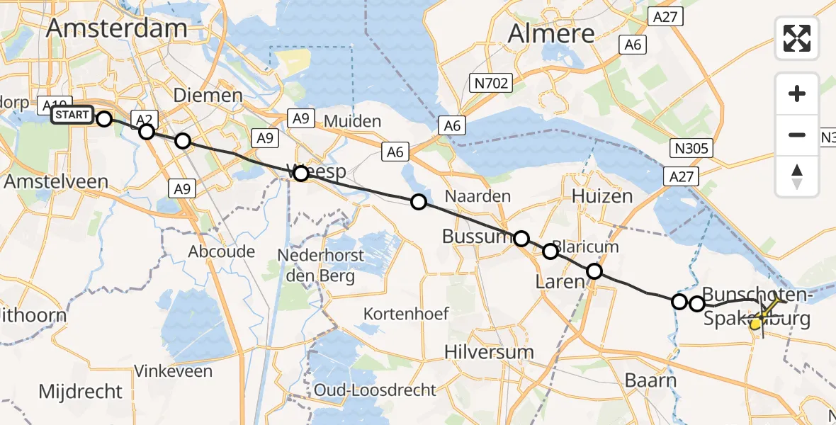 Routekaart van de vlucht: Lifeliner 1 naar Bunschoten-Spakenburg