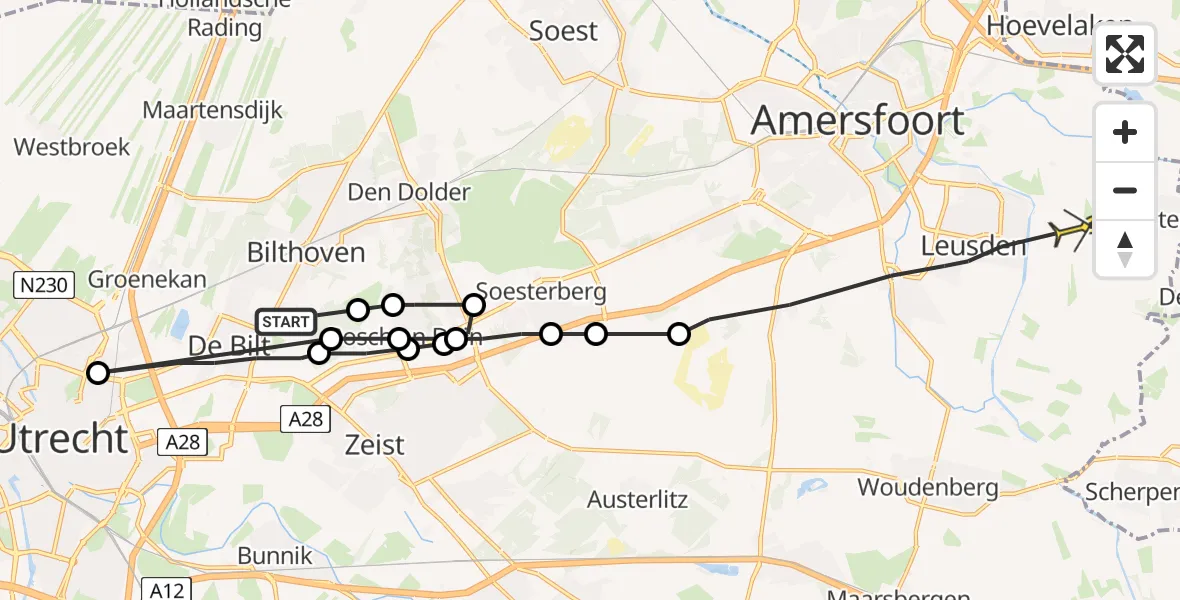Routekaart van de vlucht: Politiehelikopter naar Leusden