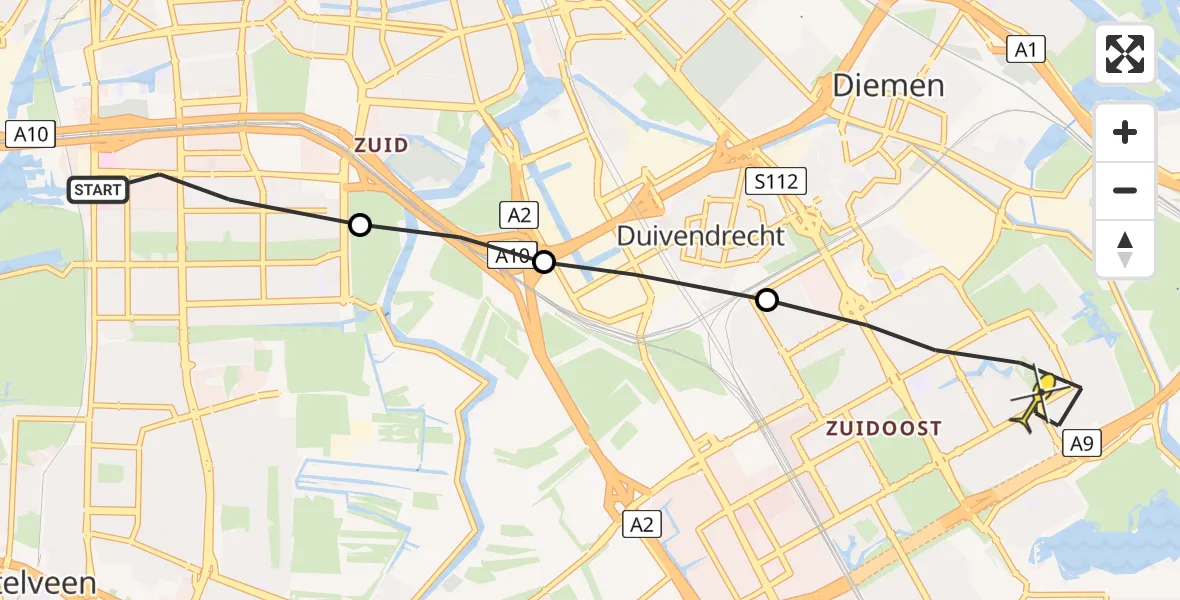 Routekaart van de vlucht: Lifeliner 1 naar Amsterdam