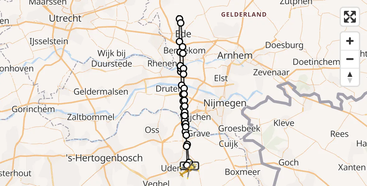 Vluchtroute Traumahelikopter Vliegbasis Volkel - Vliegbasis Volkel, 13 augustus 2022, 09:54