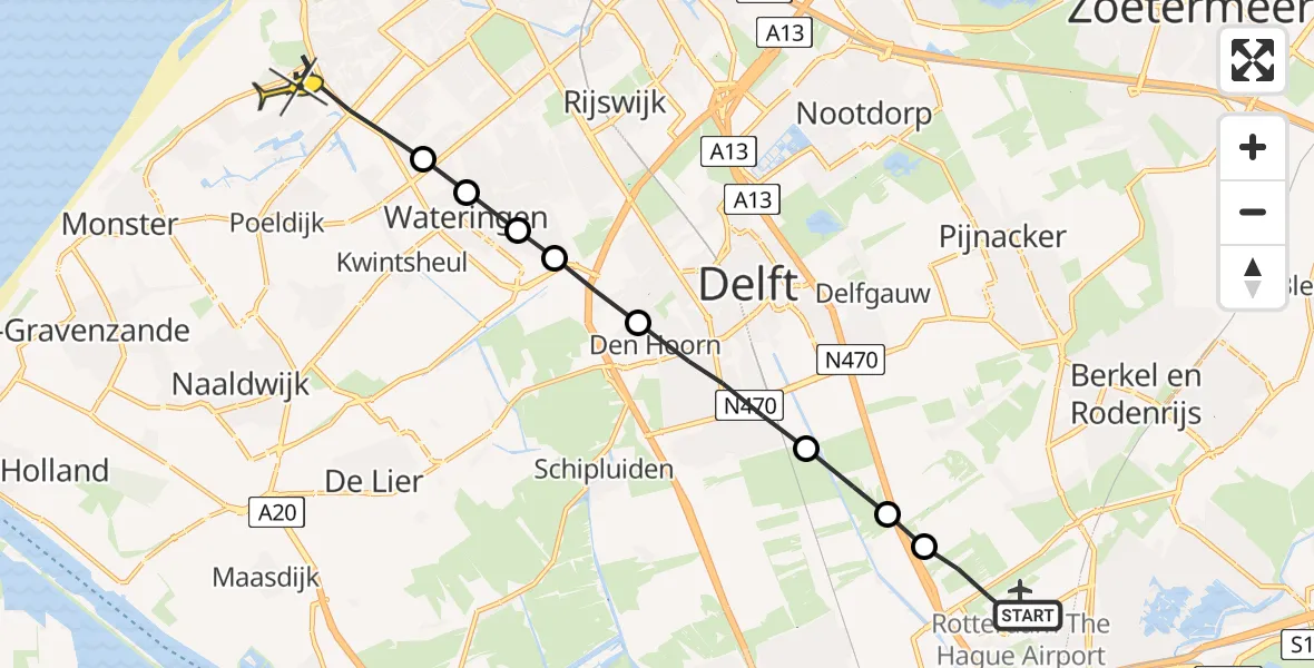 Routekaart van de vlucht: Lifeliner 2 naar Den Haag