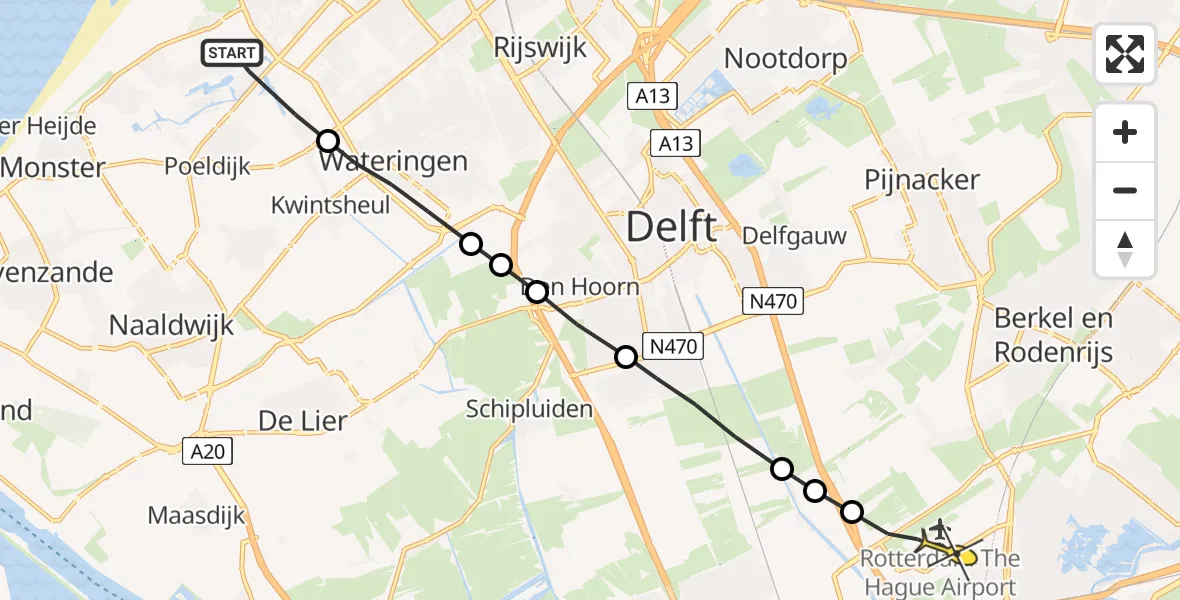 Routekaart van de vlucht: Lifeliner 2 naar Rotterdam The Hague Airport