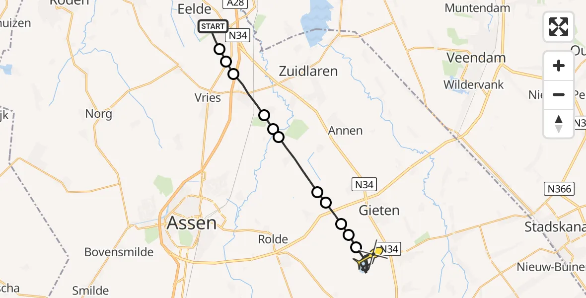 Routekaart van de vlucht: Lifeliner 4 naar Gasselte