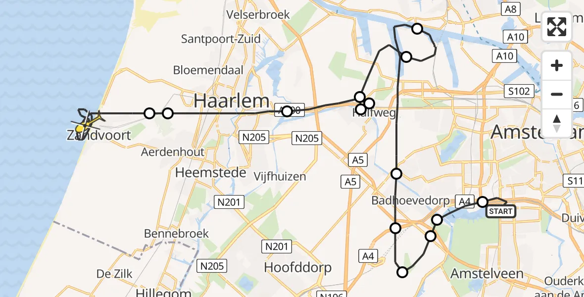 Routekaart van de vlucht: Lifeliner 1 naar Zandvoort