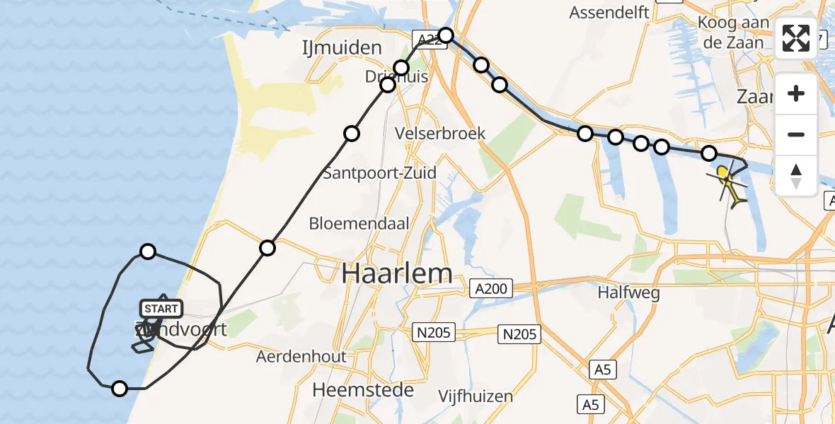 Routekaart van de vlucht: Lifeliner 1 naar Amsterdam Heliport