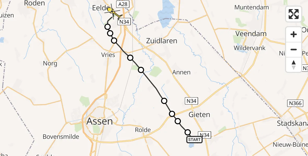 Routekaart van de vlucht: Lifeliner 4 naar Groningen Airport Eelde