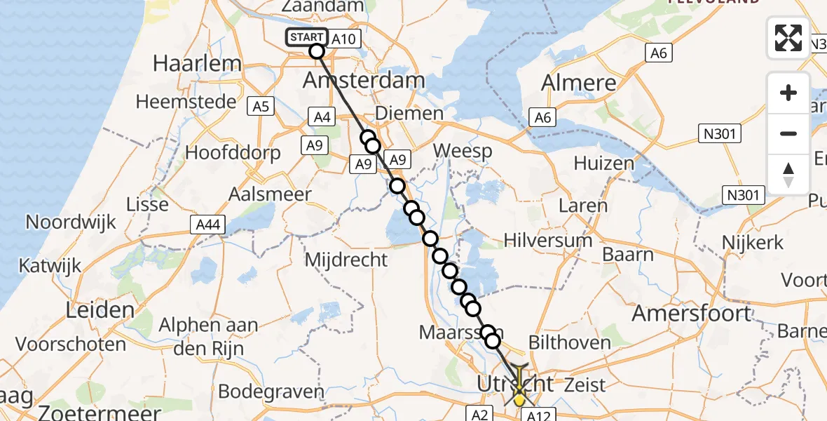 Routekaart van de vlucht: Lifeliner 1 naar Utrecht