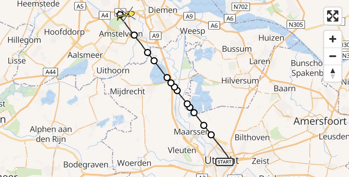 Routekaart van de vlucht: Lifeliner 1 naar VU Medisch Centrum Amsterdam