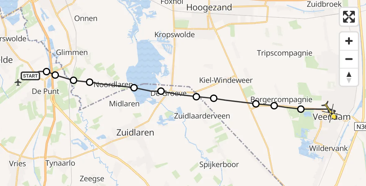 Routekaart van de vlucht: Lifeliner 4 naar Veendam