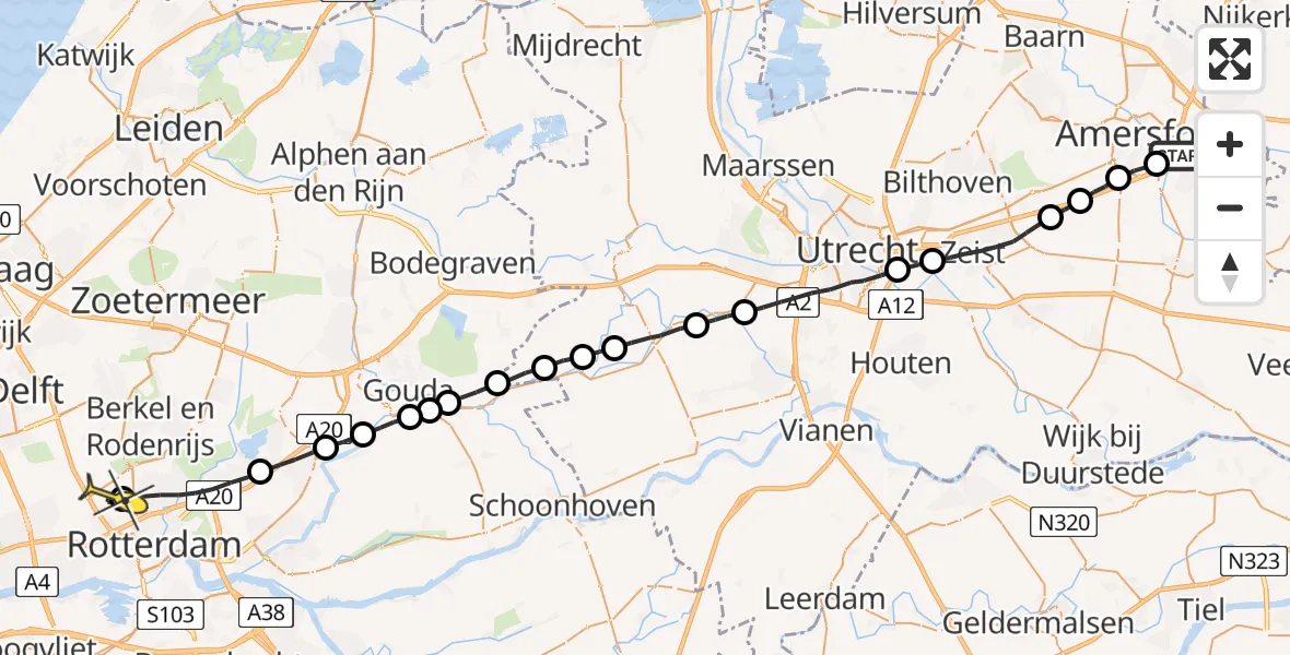 Routekaart van de vlucht: Lifeliner 2 naar Rotterdam The Hague Airport