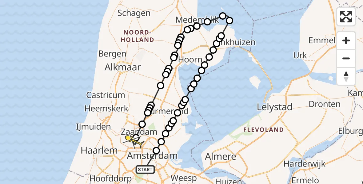 Routekaart van de vlucht: Lifeliner 1 naar Amsterdam Heliport