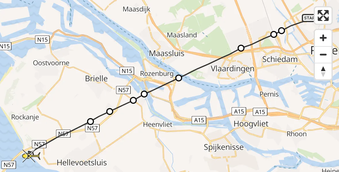 Routekaart van de vlucht: Lifeliner 2 naar Hellevoetsluis