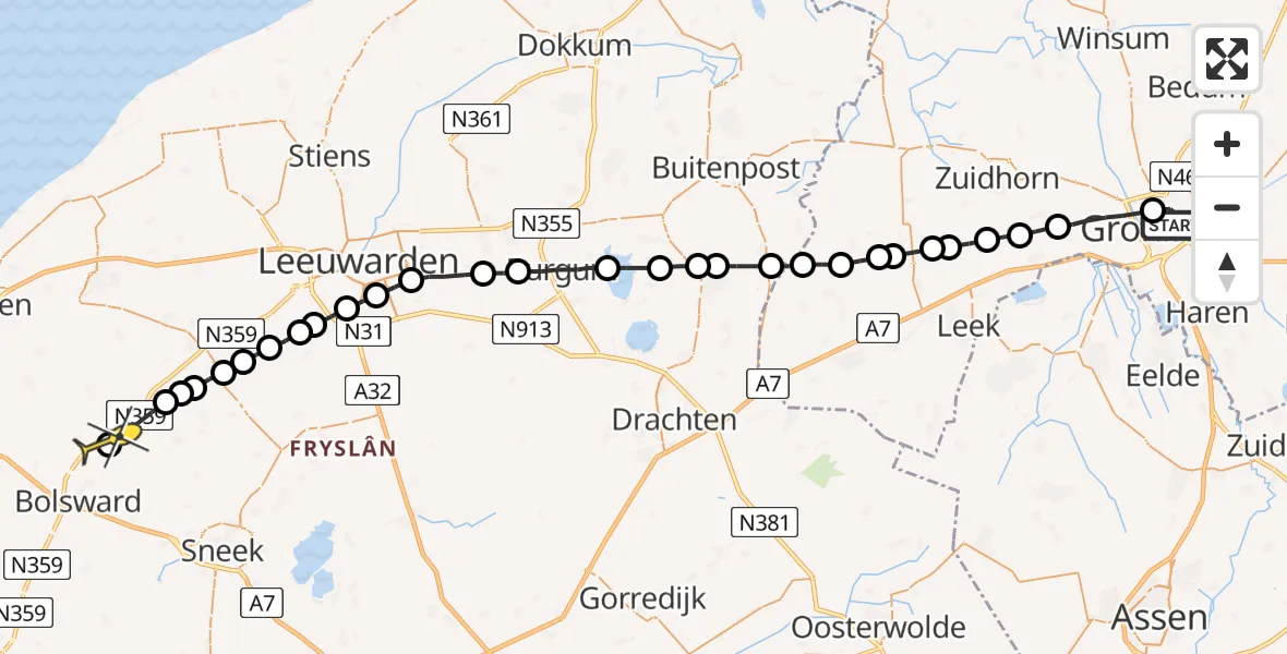 Routekaart van de vlucht: Lifeliner 4 naar Burgwerd