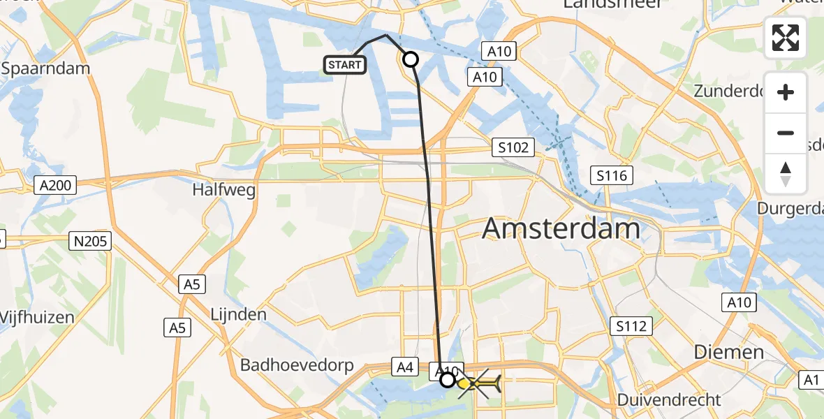 Routekaart van de vlucht: Lifeliner 1 naar VU Medisch Centrum Amsterdam