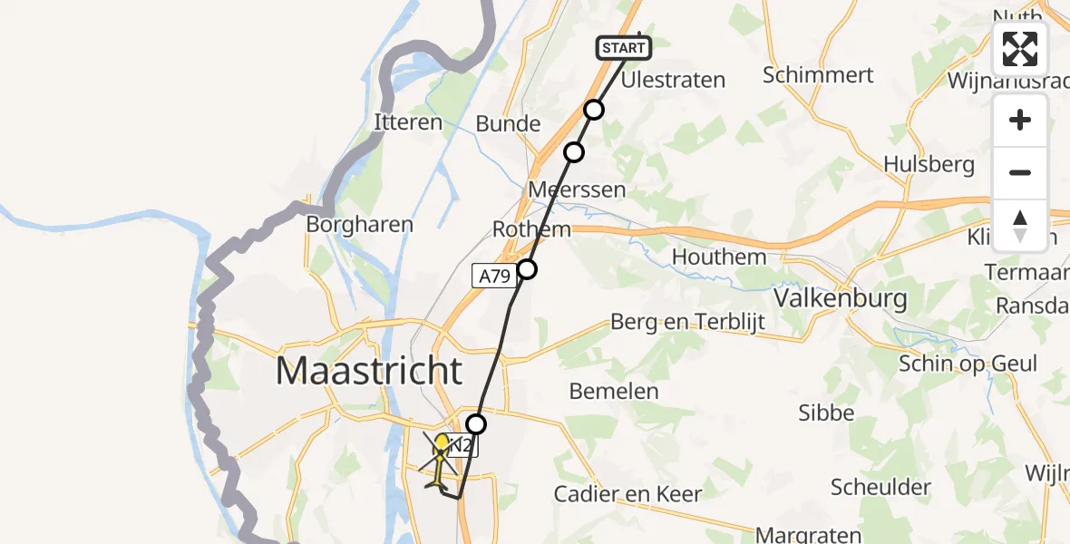 Routekaart van de vlucht: Lifeliner 3 naar Maastricht UMC+