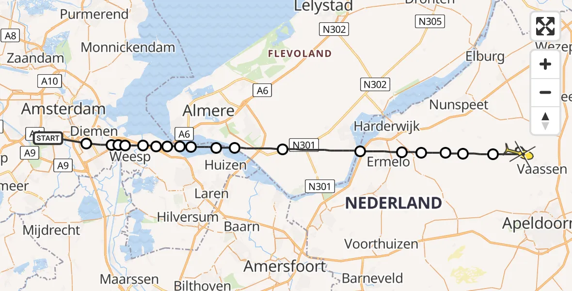 Routekaart van de vlucht: Lifeliner 1 naar Emst