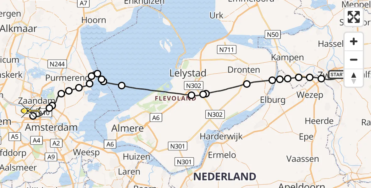 Routekaart van de vlucht: Lifeliner 1 naar Amsterdam Heliport