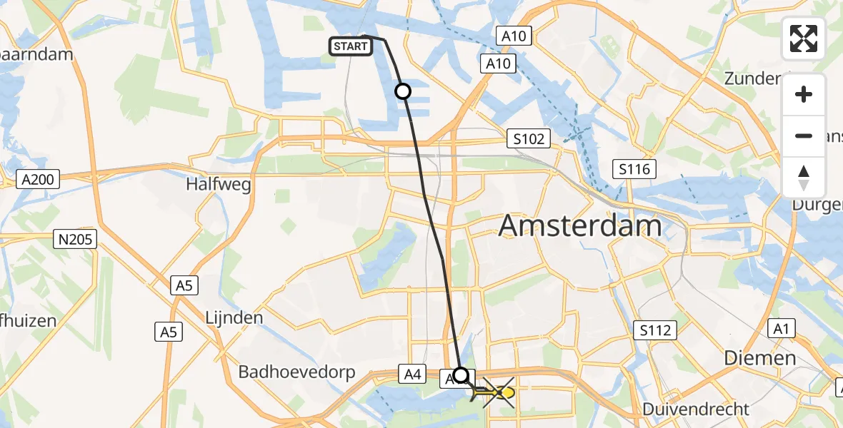 Routekaart van de vlucht: Lifeliner 1 naar VU Medisch Centrum Amsterdam
