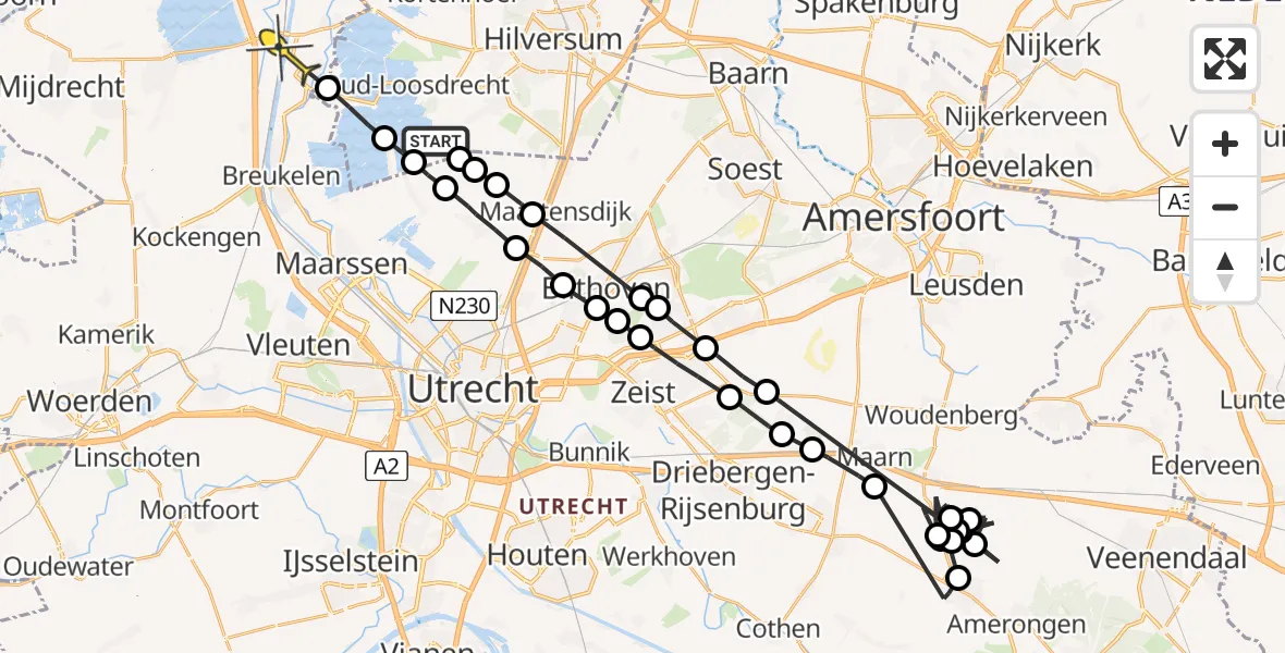 Routekaart van de vlucht: Politieheli naar Loenen aan de Vecht