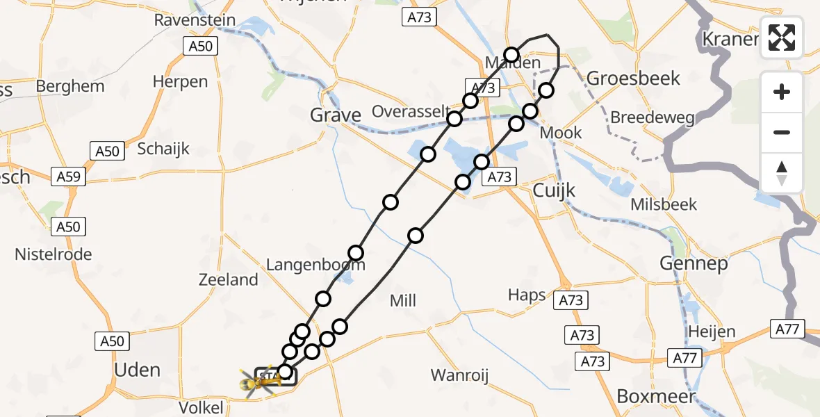 Vluchtroute Traumahelikopter Vliegbasis Volkel - Vliegbasis Volkel, 13 augustus 2022, 22:27