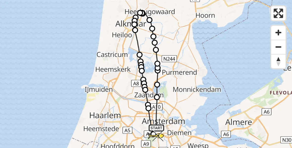 Routekaart van de vlucht: Lifeliner 1 naar VU Medisch Centrum Amsterdam