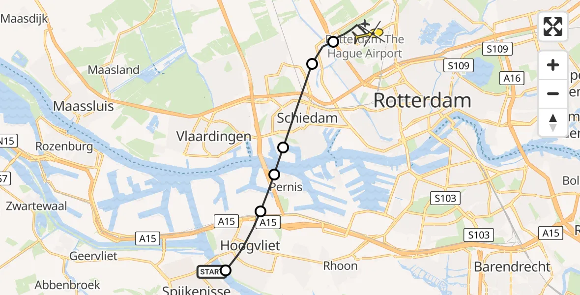 Routekaart van de vlucht: Lifeliner 2 naar Rotterdam The Hague Airport