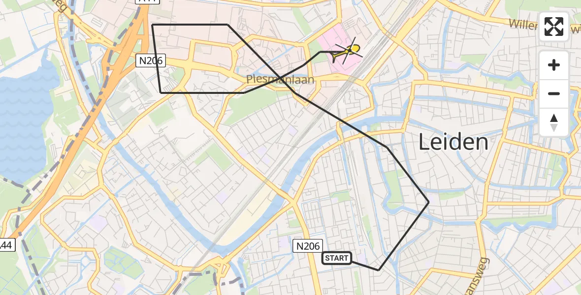 Routekaart van de vlucht: Lifeliner 2 naar Leiden