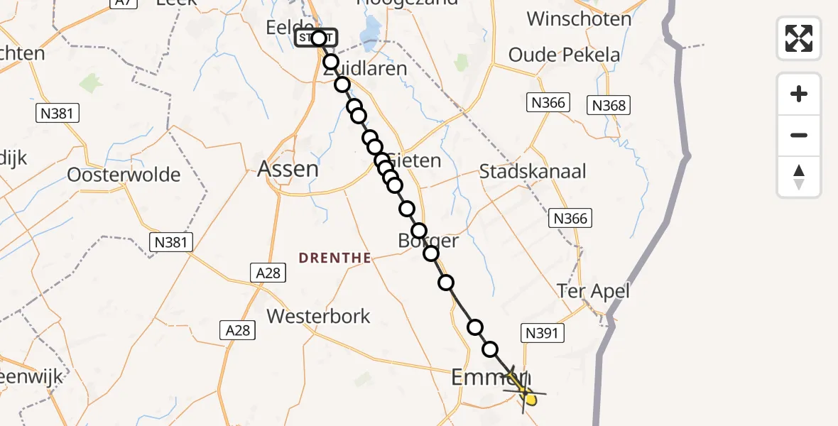 Routekaart van de vlucht: Lifeliner 4 naar Emmen