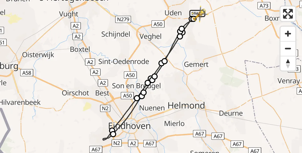 Vluchtroute Traumahelikopter Vliegbasis Volkel - Vliegbasis Volkel, 14 augustus 2022, 08:48