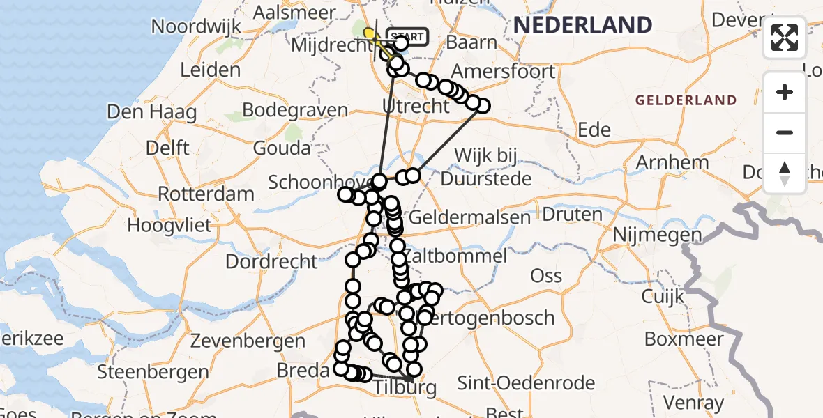 Routekaart van de vlucht: Politieheli naar Loenen aan de Vecht