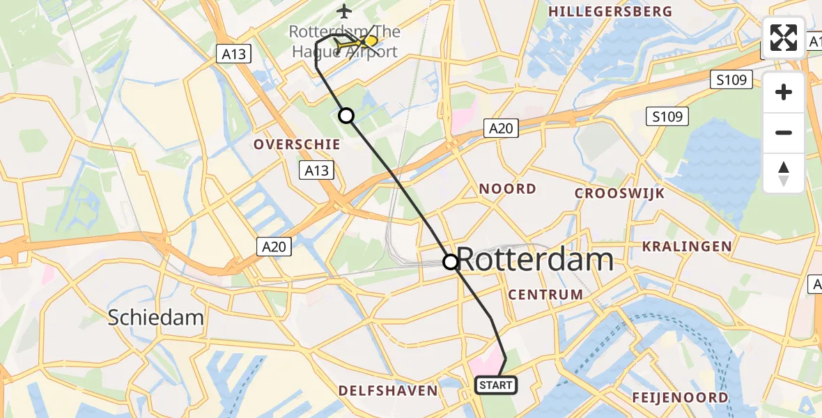 Routekaart van de vlucht: Lifeliner 2 naar Rotterdam The Hague Airport