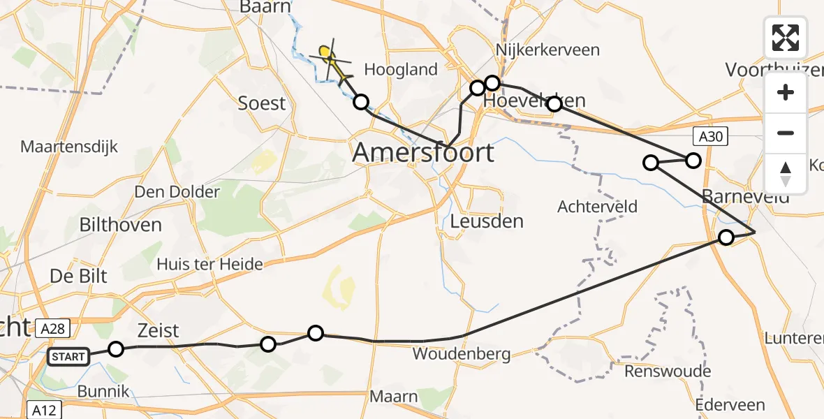 Routekaart van de vlucht: Politieheli naar Hoogland