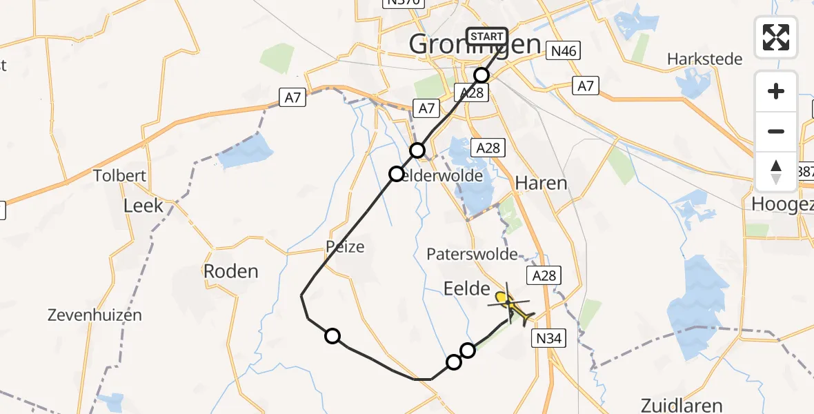 Routekaart van de vlucht: Lifeliner 4 naar Groningen Airport Eelde