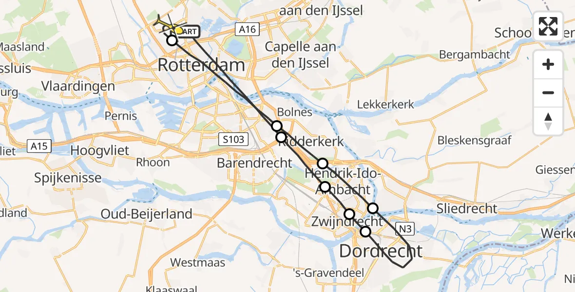 Routekaart van de vlucht: Lifeliner 2 naar Rotterdam The Hague Airport