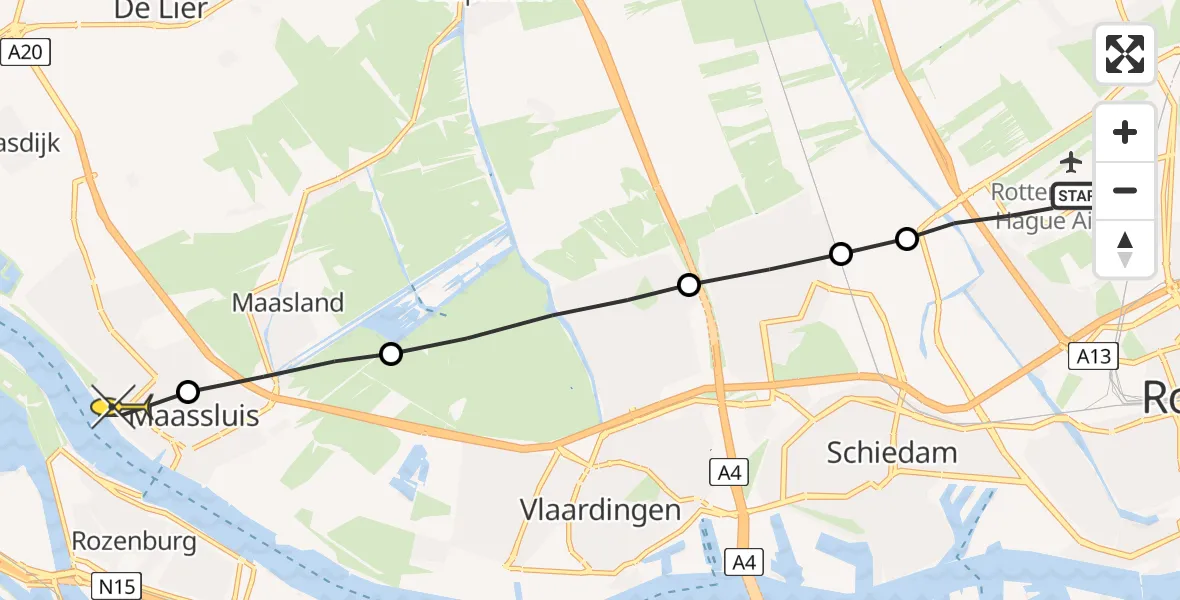 Routekaart van de vlucht: Lifeliner 2 naar Maassluis