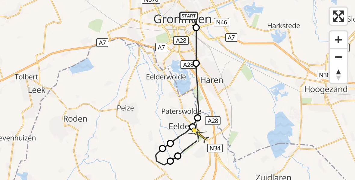 Routekaart van de vlucht: Lifeliner 4 naar Groningen Airport Eelde