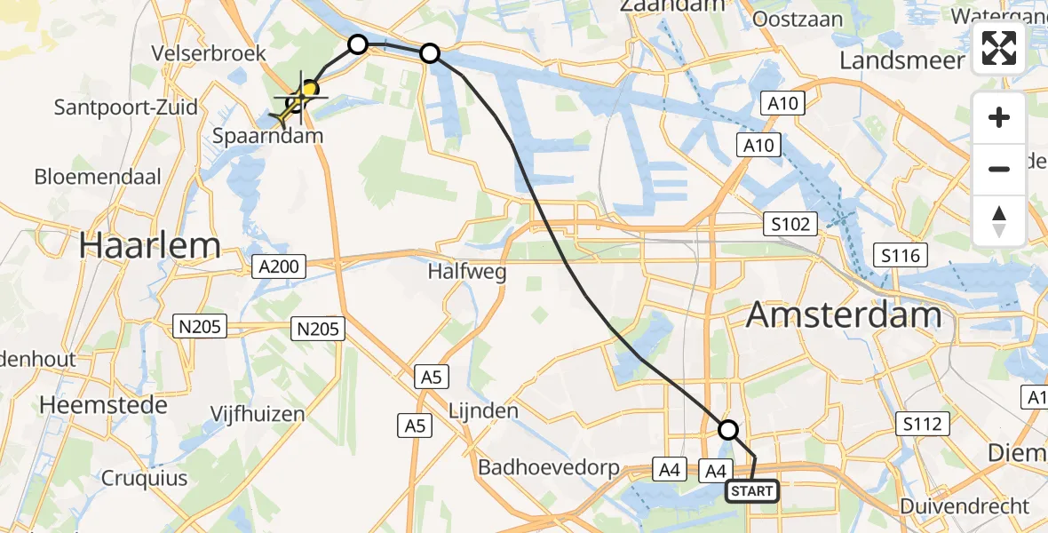 Routekaart van de vlucht: Lifeliner 1 naar Velsen-Zuid