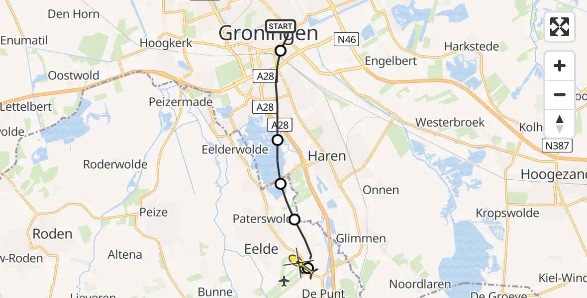 Routekaart van de vlucht: Lifeliner 3 naar Groningen Airport Eelde