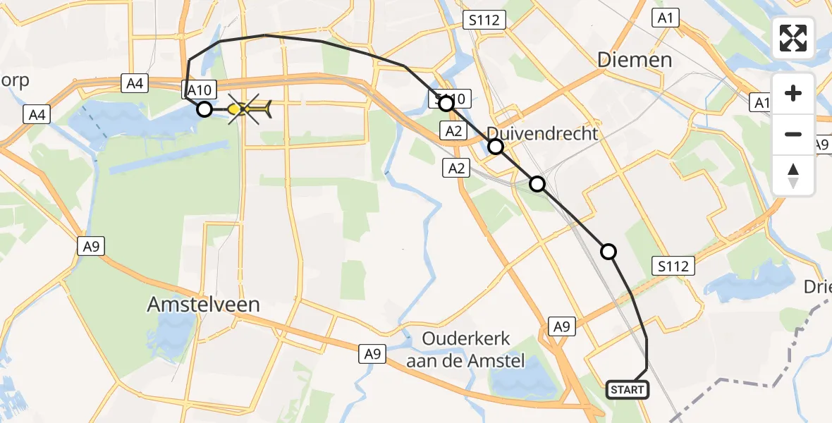 Routekaart van de vlucht: Lifeliner 1 naar VU Medisch Centrum Amsterdam