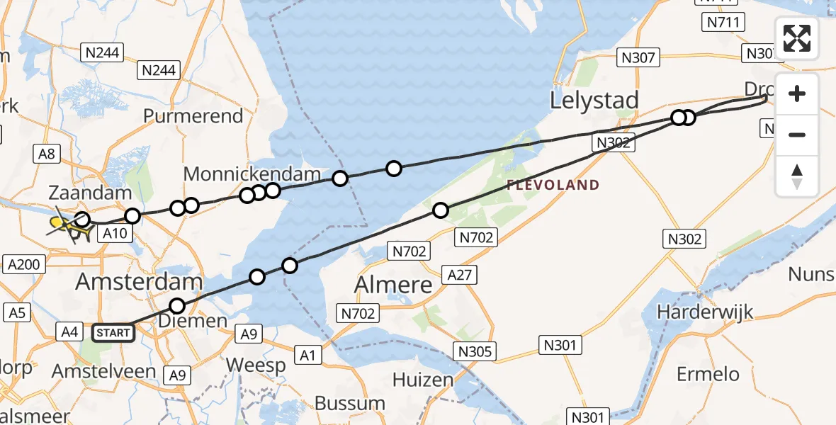Routekaart van de vlucht: Lifeliner 1 naar Amsterdam Heliport