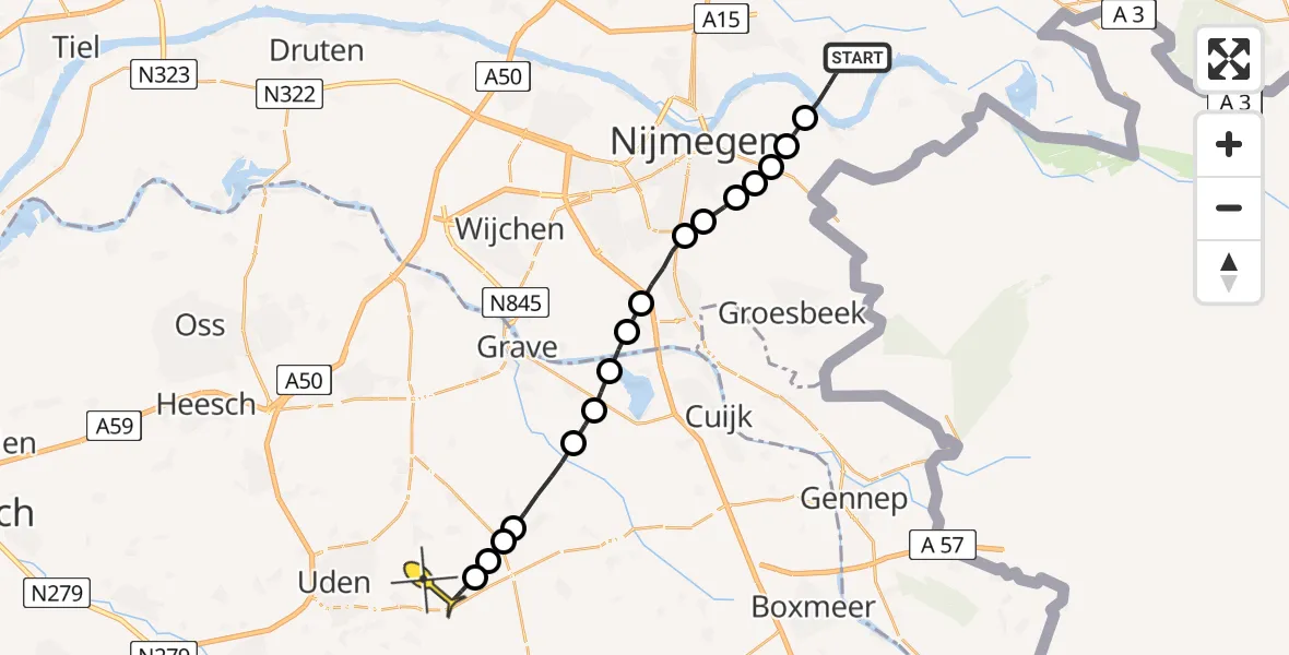 Routekaart van de vlucht: Lifeliner 3 naar Vliegbasis Volkel