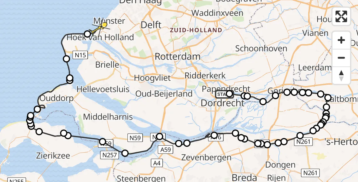 Routekaart van de vlucht: Politiehelikopter naar 's-Gravenzande