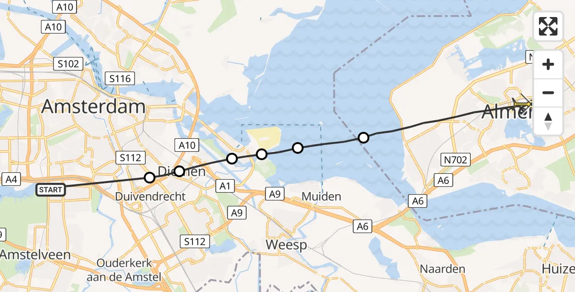 Routekaart van de vlucht: Lifeliner 1 naar Almere