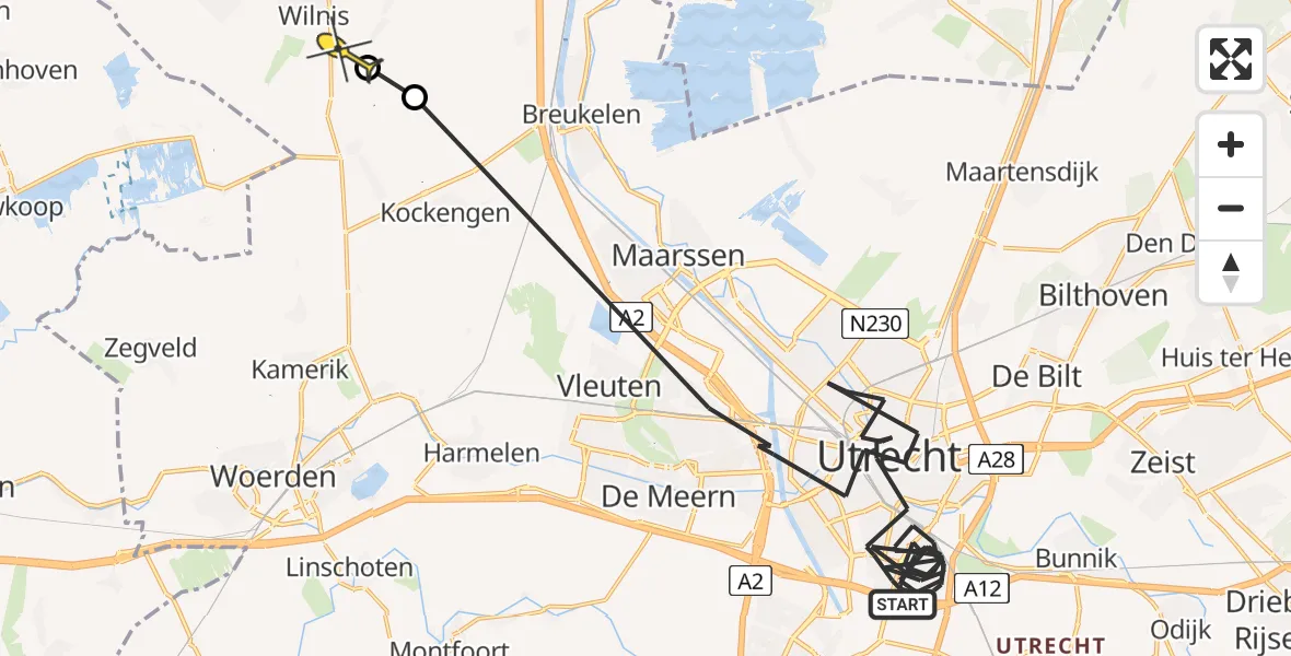 Routekaart van de vlucht: Politiehelikopter naar Wilnis